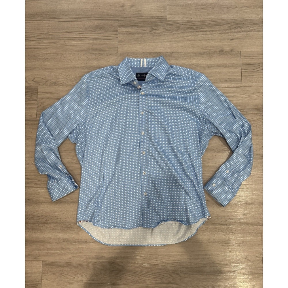 Robert Graham Men's 3XL Modern Americana Blue & White Longe Sleeve Button‎ Up